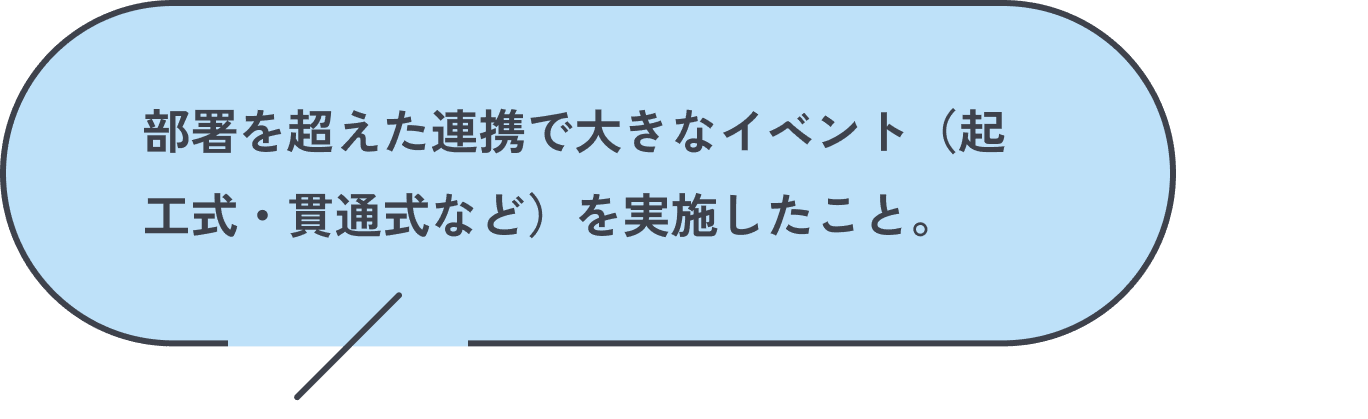 部署を超えた連携で大きなイベント（起工式・貫通式など）を実施したこと。