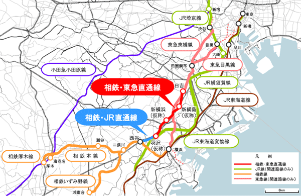 相鉄・JR直通線、相鉄・東急直通線(都市鉄道利便増進事業)路線図